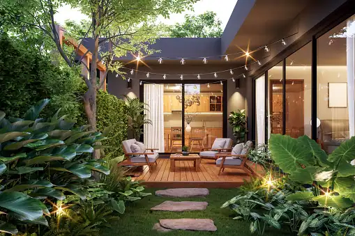 Deck with garden lighting